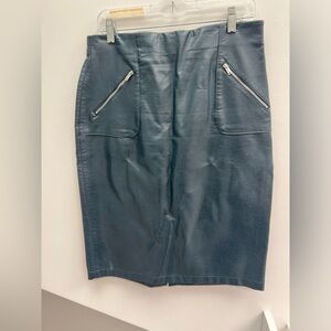 Zara size XL faux leather, dark teal pencil skirt with silver hardware